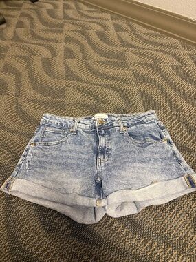 High-Rise Light Blue Denim Cuffed Women's Shorts